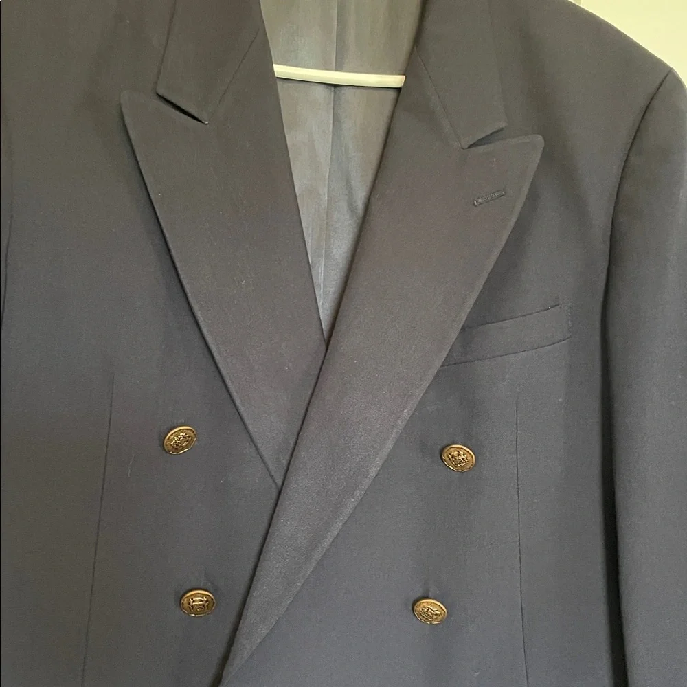 VTG Men’s Evan-Picone navy double breasted 100% wool blazer gold crest buttons